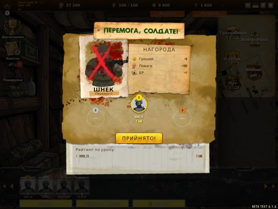 Boss defeated and reward